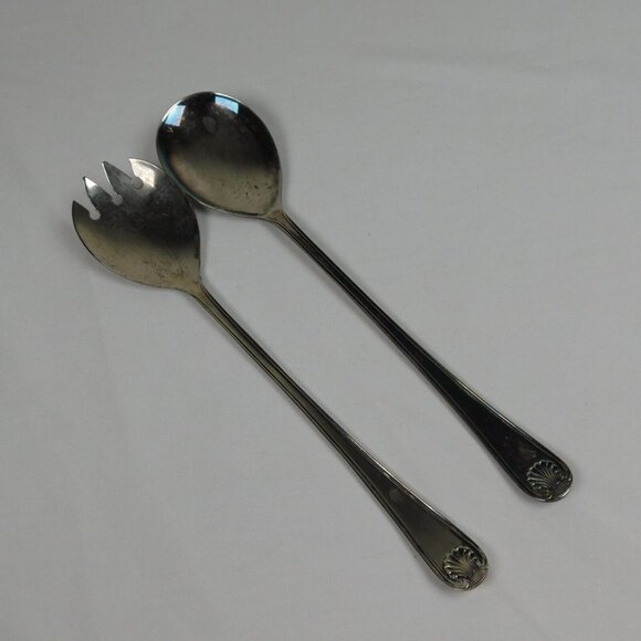 Silver Plated Salad Serving Set 9 3/8" Spoon Fork William Adams Pattern W1A6 - Picture 1 of 7